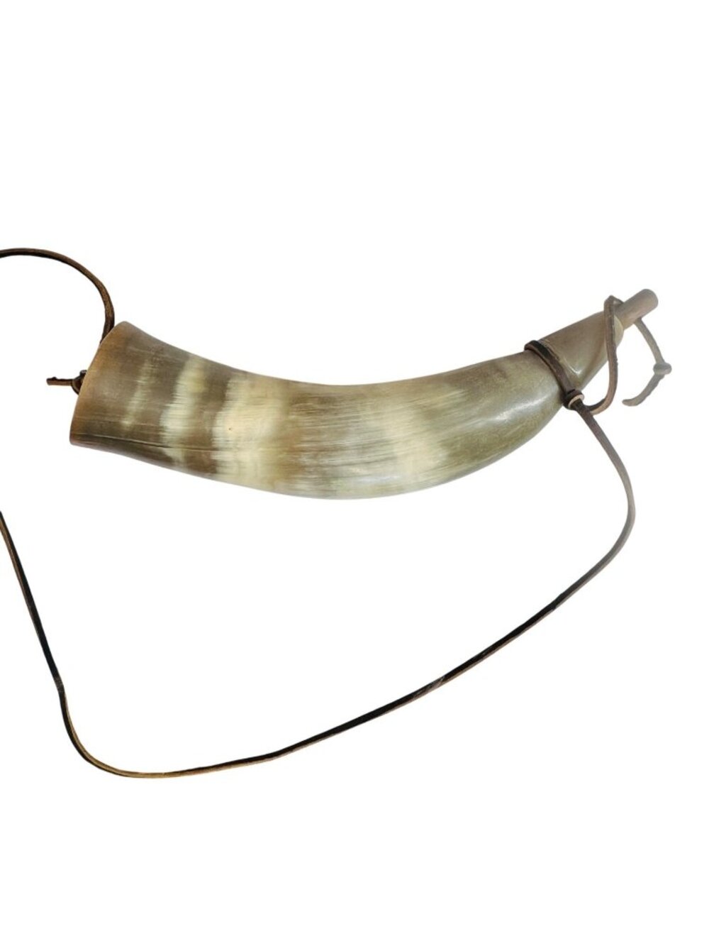 Black powder horn, with leather sling, revolutionary war, mountain man, militar
